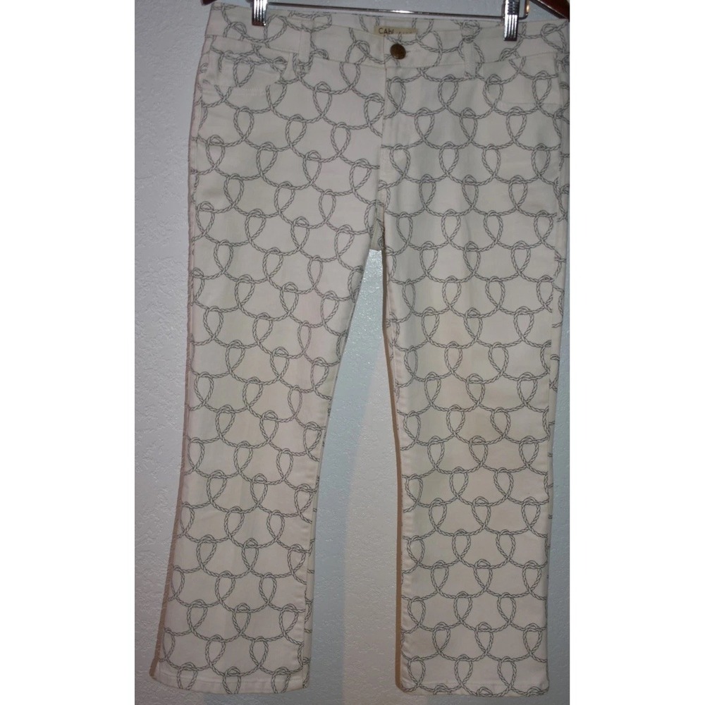 CAbi Nautical Rope Print Crop Pants Style 761 Sz 8 Cotton Stretch Capri Comfy